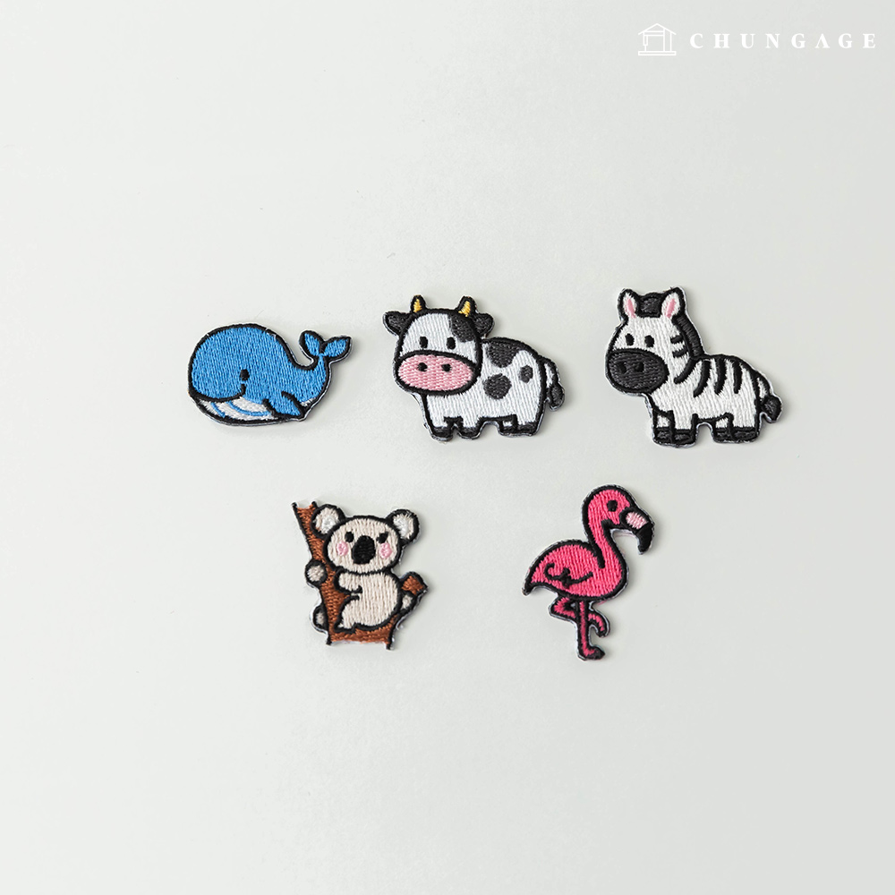큐티 바다 육지 동물 친구들 열접착 와펜 5종